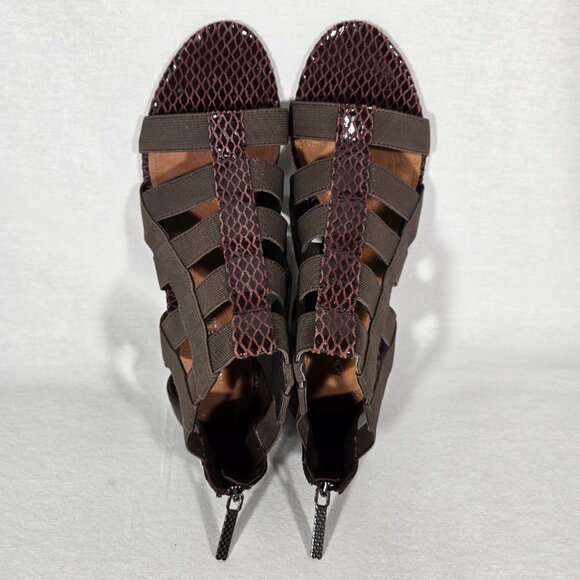 DONALD J PLINER Pira BROWN Watersnake & Stretchy Strappy Ankle Wedge Sandals 8M. - Picture 7 of 17